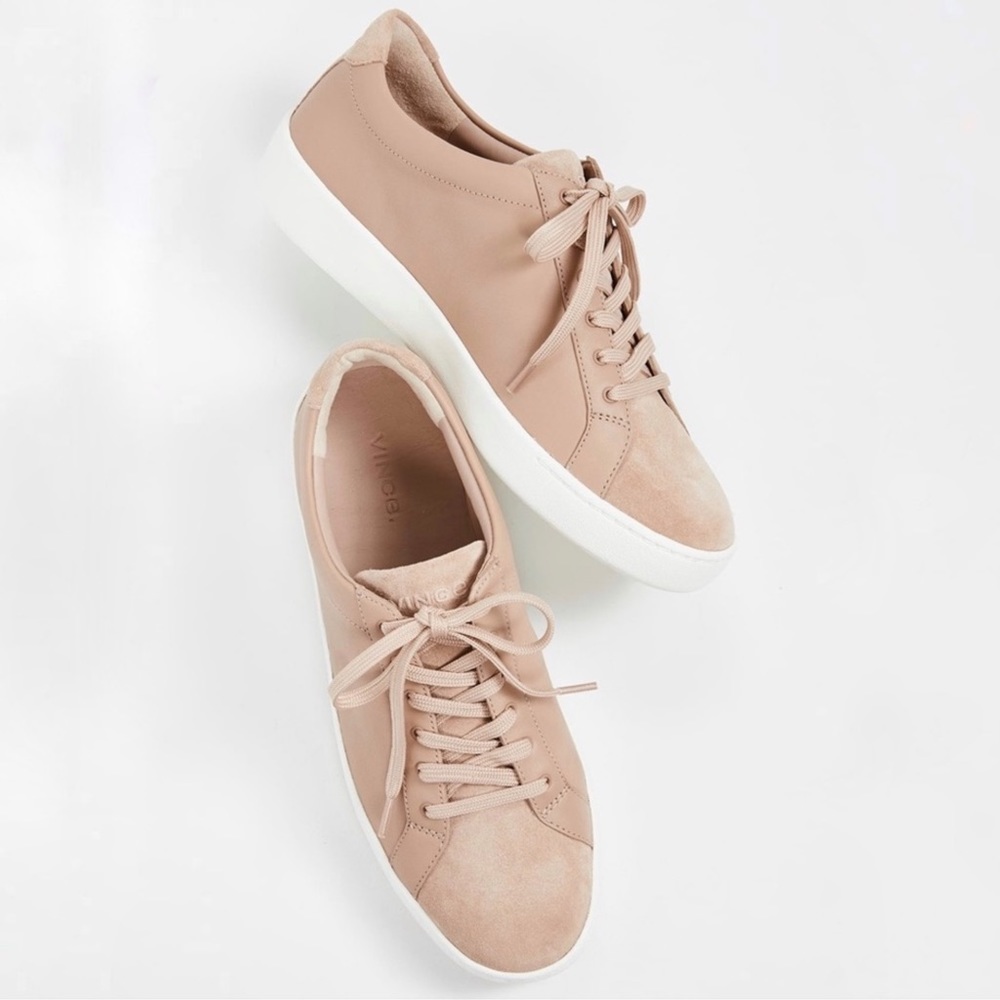Vince Janna Nude Beige Lace Up Leather Suede Sneakers Shoes 8.5